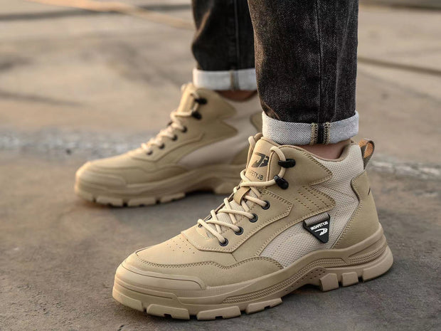 Work Boots for Men Water Resistant Steel Toe Non-Slip Rubber Leather Shoes