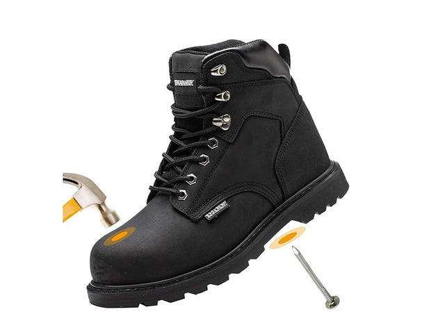Work Boots for Men Steel Toe Leather Rubber Non Slip Industrial Construction Safety Work Shoes