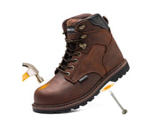 Work Boots for Men Steel Toe Leather Rubber Non Slip Industrial Construction Safety Work Shoes