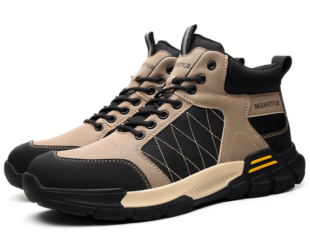 Men’s Safety Shoes with Color-Block Design Durable Industrial & Construction Work Boots