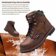 Work Boots for Men Steel Toe Leather Rubber Non Slip Industrial Construction Safety Work Shoes