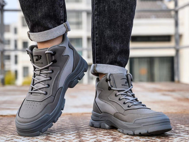 Work Boots for Men Water Resistant Steel Toe Non-Slip Rubber Leather Shoes