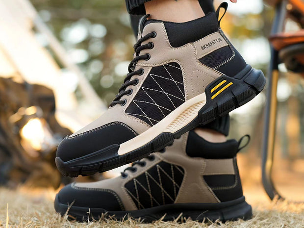 Men’s Safety Shoes with Color-Block Design Durable Industrial & Construction Work Boots