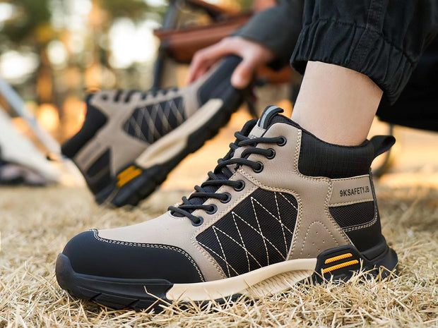 Men’s Safety Shoes with Color-Block Design Durable Industrial & Construction Work Boots