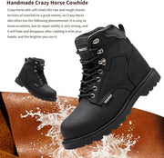 Work Boots for Men Steel Toe Leather Rubber Non Slip Industrial Construction Safety Work Shoes