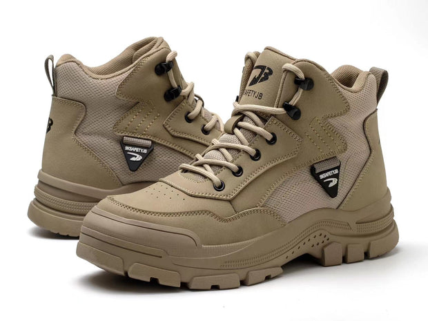Work Boots for Men Water Resistant Steel Toe Non-Slip Rubber Leather Shoes