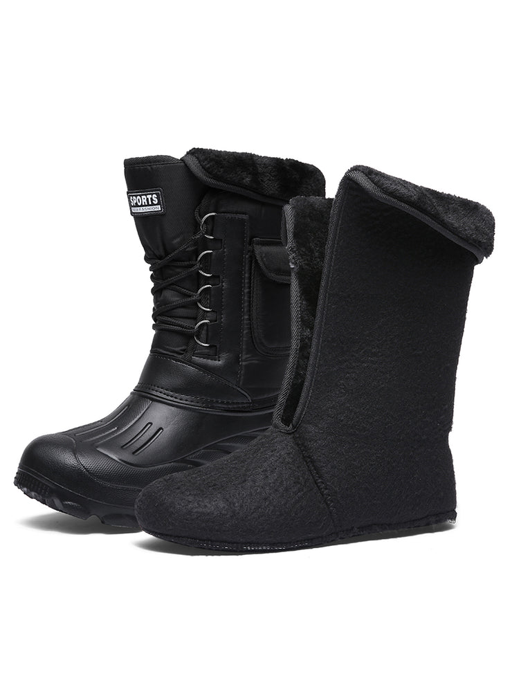 Fur Lined Men’s Snow Boots Waterproof Winter Boots Anti-slip Winter Shoes Outdoor Hiking Boots - Tanleewa